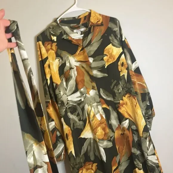 Chicos Belted Fall Floral Print Maxi Dress Long Sleeve Button Up Flowy Collared - Picture 9 of 9